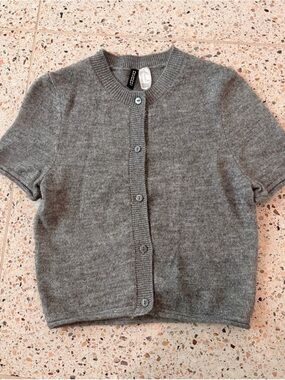 Knit Heather Gray Short-Sleeve Button Front Cardigan